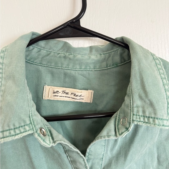 Free People With Love Denim Top in Green - Picture 4 of 8